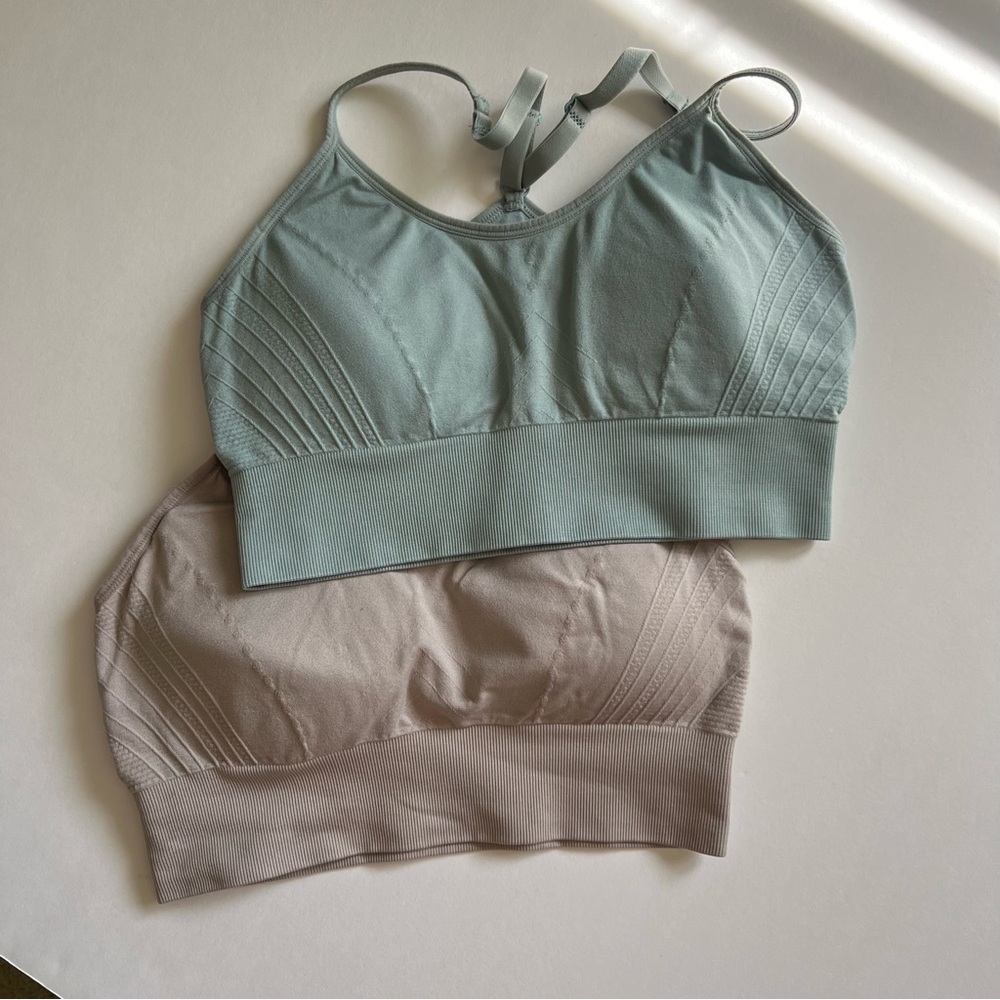 Pro Fit  Seamless Bralette Set - Green and Beige lot of 2